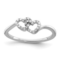 Sterling Silver Rhodium Plated Diamond Double Heart Promise Ring view 1