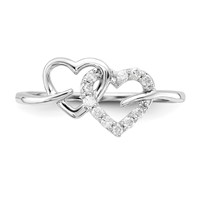 Sterling Silver Rhodium Plated Diamond Double Heart Ring view 5