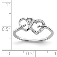 Sterling Silver Rhodium Plated Diamond Double Heart Ring view 4