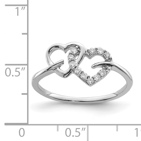 Sterling Silver Rhodium Plated Diamond Double Heart Ring