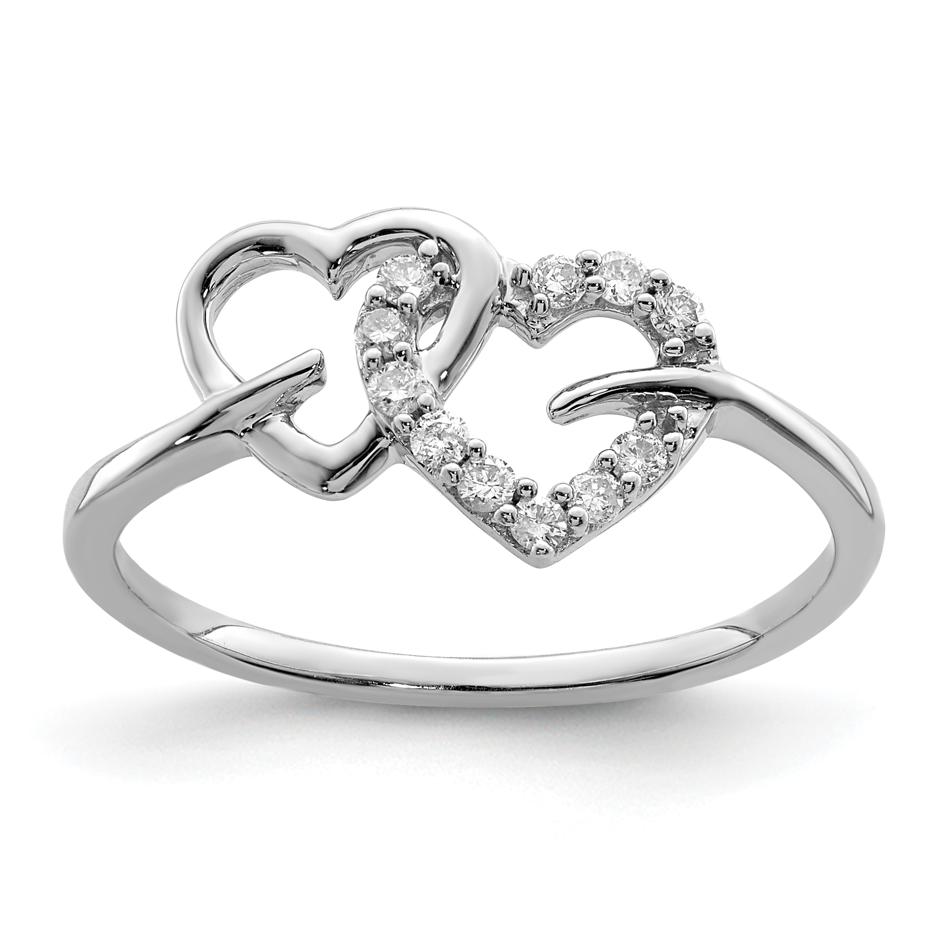 Sterling Silver Rhodium Plated Diamond Double Heart Ring (QR5607-6)