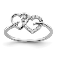 Sterling Silver Rhodium Plated Diamond Double Heart Ring view 1