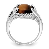 Sterling Silver Rhodium-plated Tigers Eye Quartz and Diamond Ring view 2