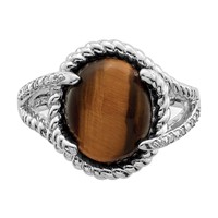 Sterling Silver Rhodium-plated Tigers Eye Quartz and Diamond Ring view 5