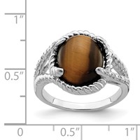 Sterling Silver Rhodium-plated Tigers Eye Quartz and Diamond Ring view 3