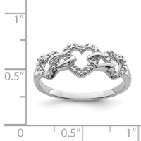 Sterling Silver Rhodium Plated Diamond Triple Heart Ring view 3
