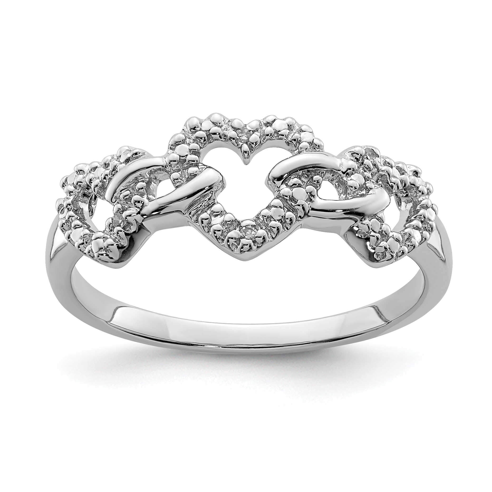 Sterling Silver Rhodium Plated Diamond Triple Heart Ring (QR5622-6)