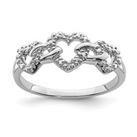 Sterling Silver Rhodium Plated Diamond Triple Heart Ring view 1