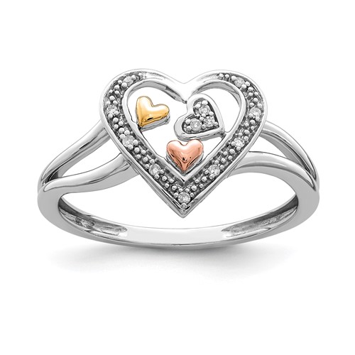 Sterling Silver Rhodium Plated Ring with Gold-tone & Rose-tone Accent Diamond