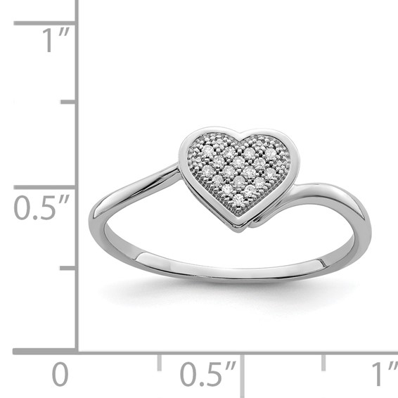 Sterling Silver Rhodium Plated Diamond Heart Ring