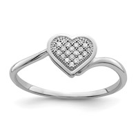 Sterling Silver Rhodium Plated Diamond Heart Ring view 1