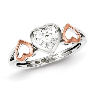 Sterling Silver 14k Rose Plated Diamond Three Heart Ring