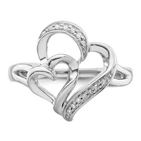 Sterling Silver Rhodium Diam. Heart Ring view 5