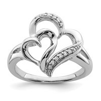 Sterling Silver Rhodium Diam. Heart Ring view 1