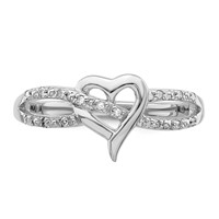 Sterling Silver Rhodium Plated Diamond Heart Ring view 5