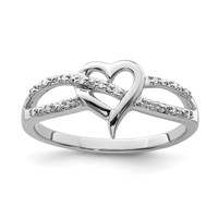 Sterling Silver Rhodium Plated Diamond Heart Ring view 1