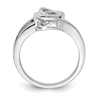Sterling Silver Rhodium Plated Diamond Double Heart Ring view 2