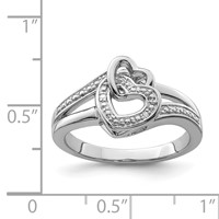 Sterling Silver Rhodium Plated Diamond Double Heart Ring view 3