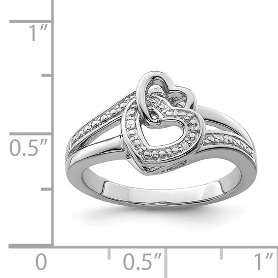 Sterling Silver Rhodium Plated Diamond Double Heart Ring