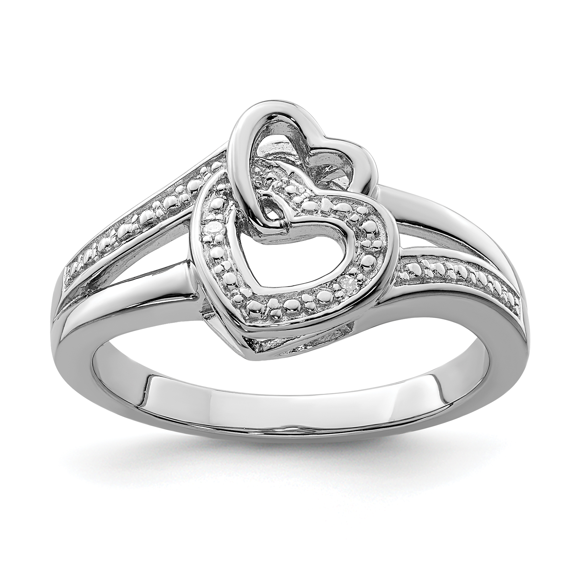 Sterling Silver Rhodium Plated Diamond Double Heart Ring (QR5664-7)