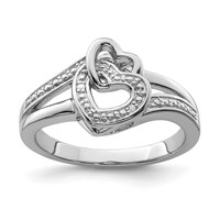 Sterling Silver Rhodium Plated Diamond Double Heart Ring view 1