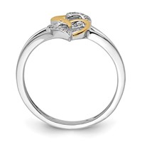 Sterling Silver Rhodium Plated Ring with 14K Yellow Gold Diamond Heart view 2