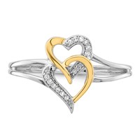 Sterling Silver Rhodium Plated Ring with 14K Yellow Gold Diamond Heart view 5
