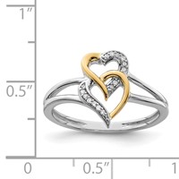 Sterling Silver Rhodium Plated Ring with 14K Yellow Gold Diamond Heart view 4