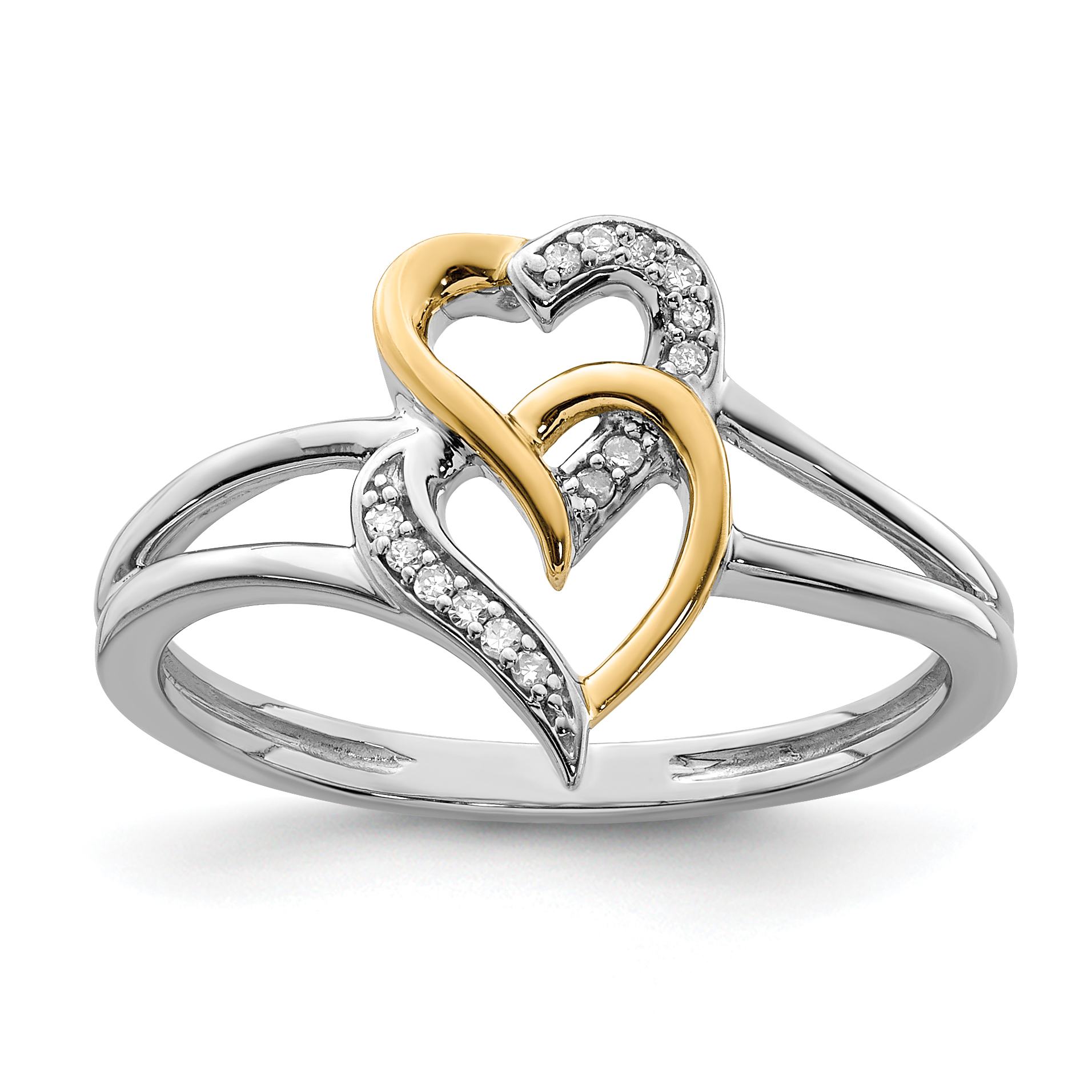 Sterling Silver Rhodium Plated with 14K Yellow Gold Diamond Heart Ring (QR5679-6)