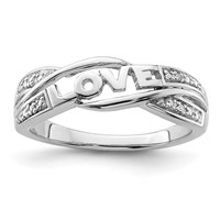 Sterling Silver Rhodium Plated Diamond Love Ring view 1