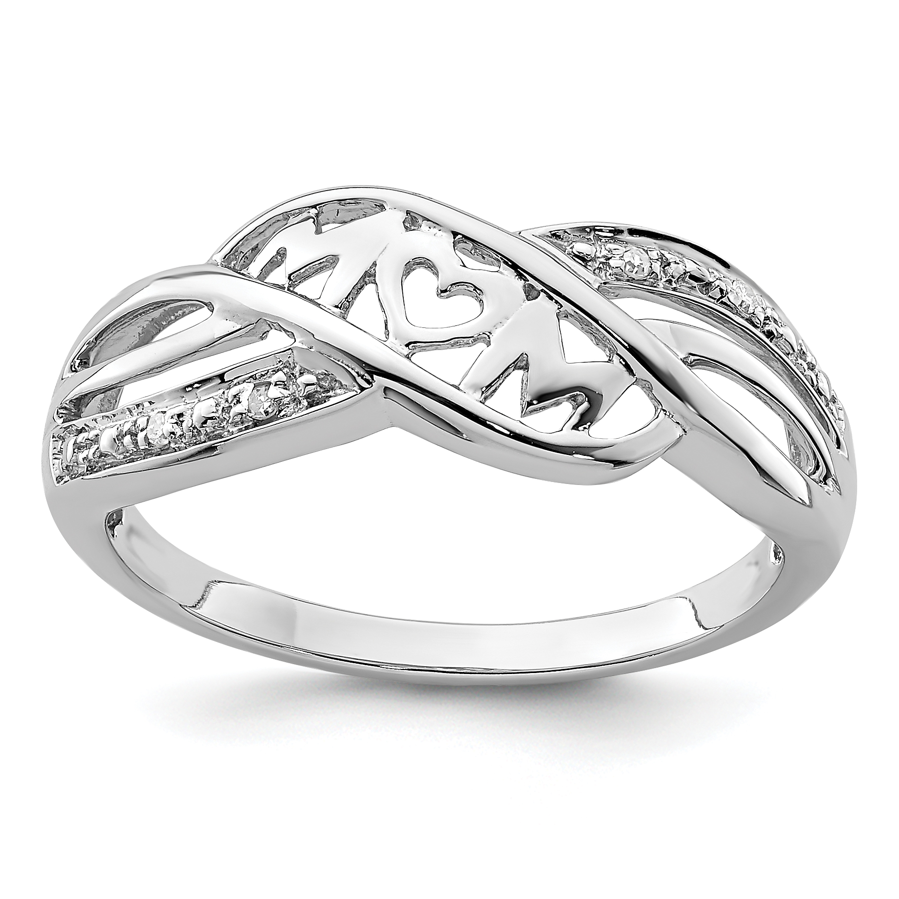 Sterling Silver Rhodium Plated Diamond Heart MOM Ring (QR5685-8)