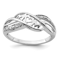 Sterling Silver Rhodium Plated Diamond Heart Mom Ring view 1