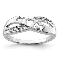 Sterling Silver Rhodium Plated Diamond Mom Ring view 1