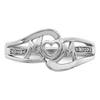Sterling Silver Rhodium Plated Diamond Heart Mom Ring view 5