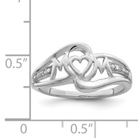 Sterling Silver Rhodium Plated Diamond Heart Mom Ring view 4