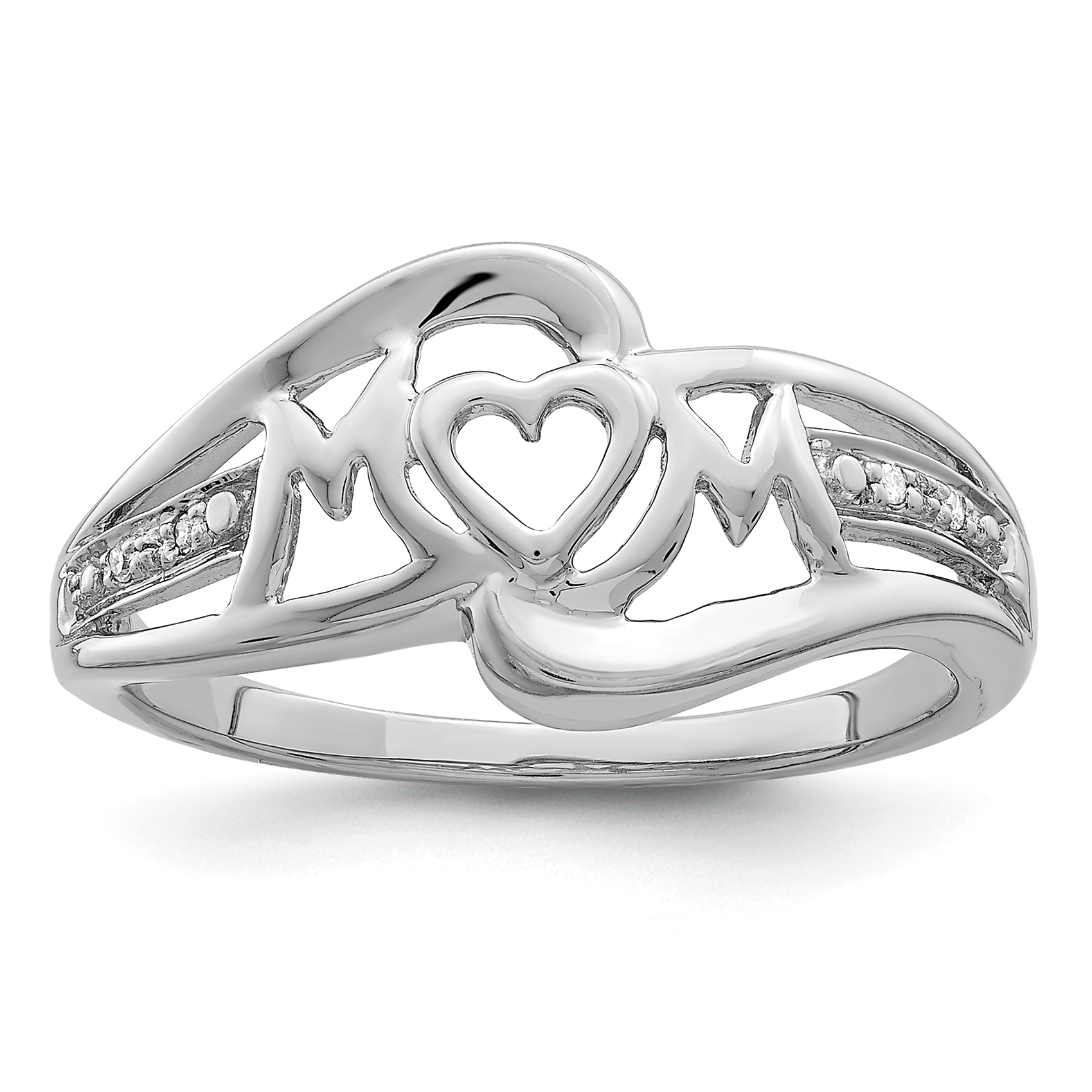 Sterling Silver Rhodium Plated Diamond Heart MOM Ring (QR5687-7)