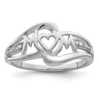 Sterling Silver Rhodium Plated Diamond Heart MOM Ring