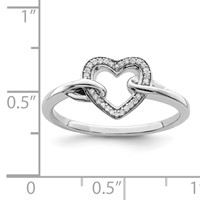 Sterling Silver Rhodium Plated Diamond Heart Ring view 3