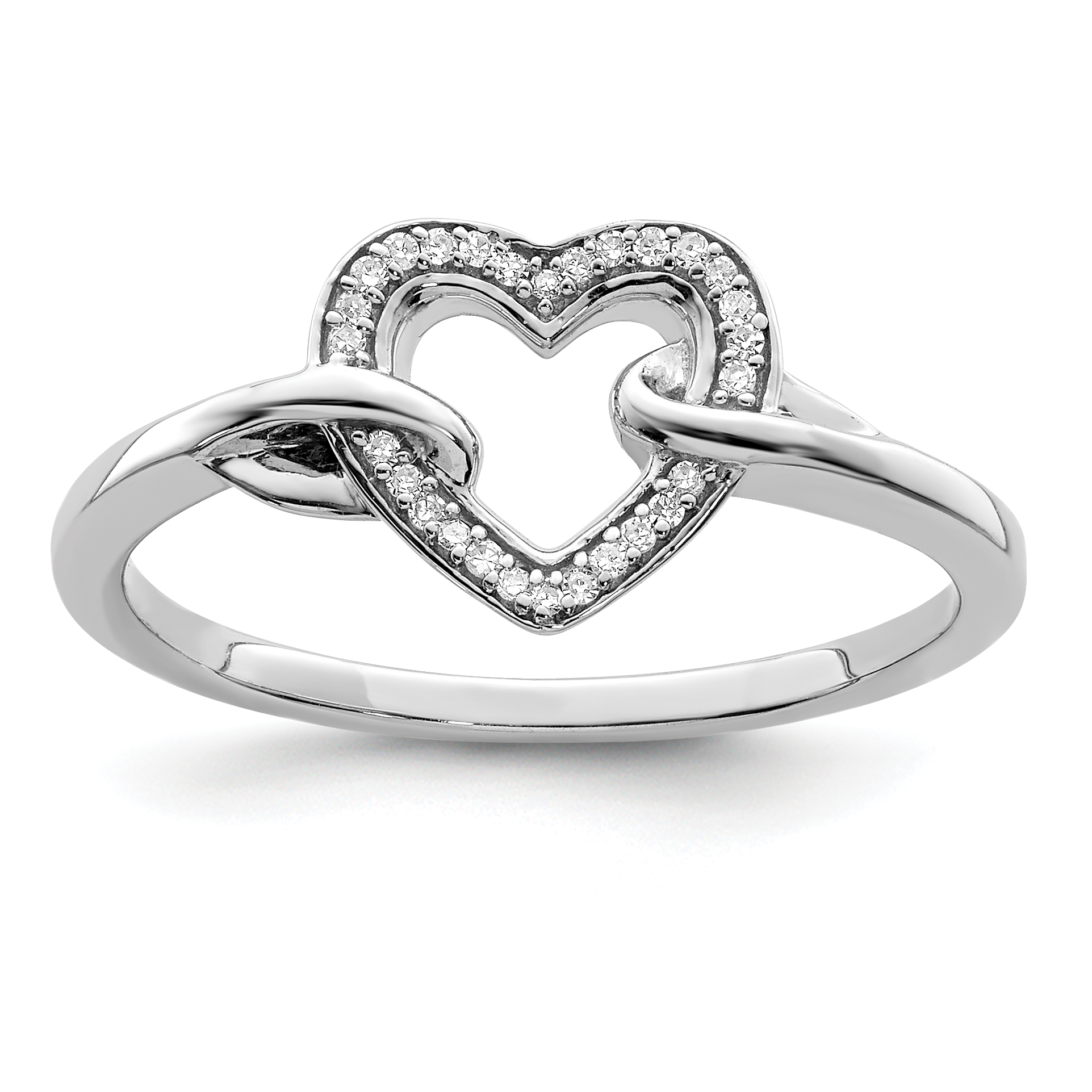 Sterling Silver Rhodium Plated Diamond Heart Ring (QR5689-6)