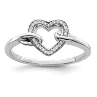 Sterling Silver Rhodium Plated Diamond Heart Ring view 1