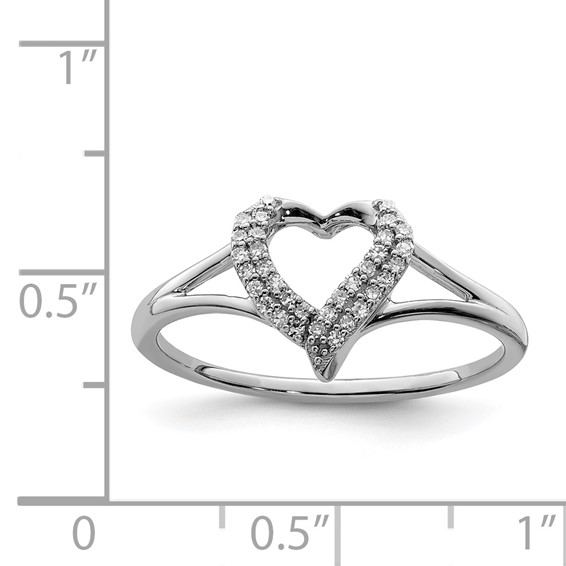 Sterling Silver Rhodium Diam. Heart Ring