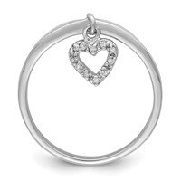Sterling Silver Rhodium Plated Diamond Heart Dangle Ring view 2