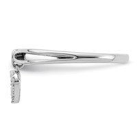 Sterling Silver Rhodium Plated Diamond Heart Dangle Ring view 3