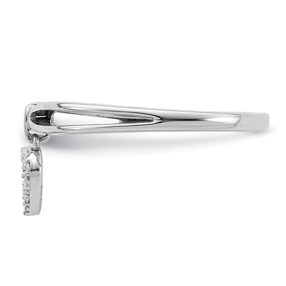 Sterling Silver Rhodium Plated Diamond Heart Dangle Ring