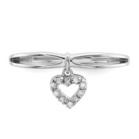 Sterling Silver Rhodium Plated Diamond Heart Dangle Ring view 5