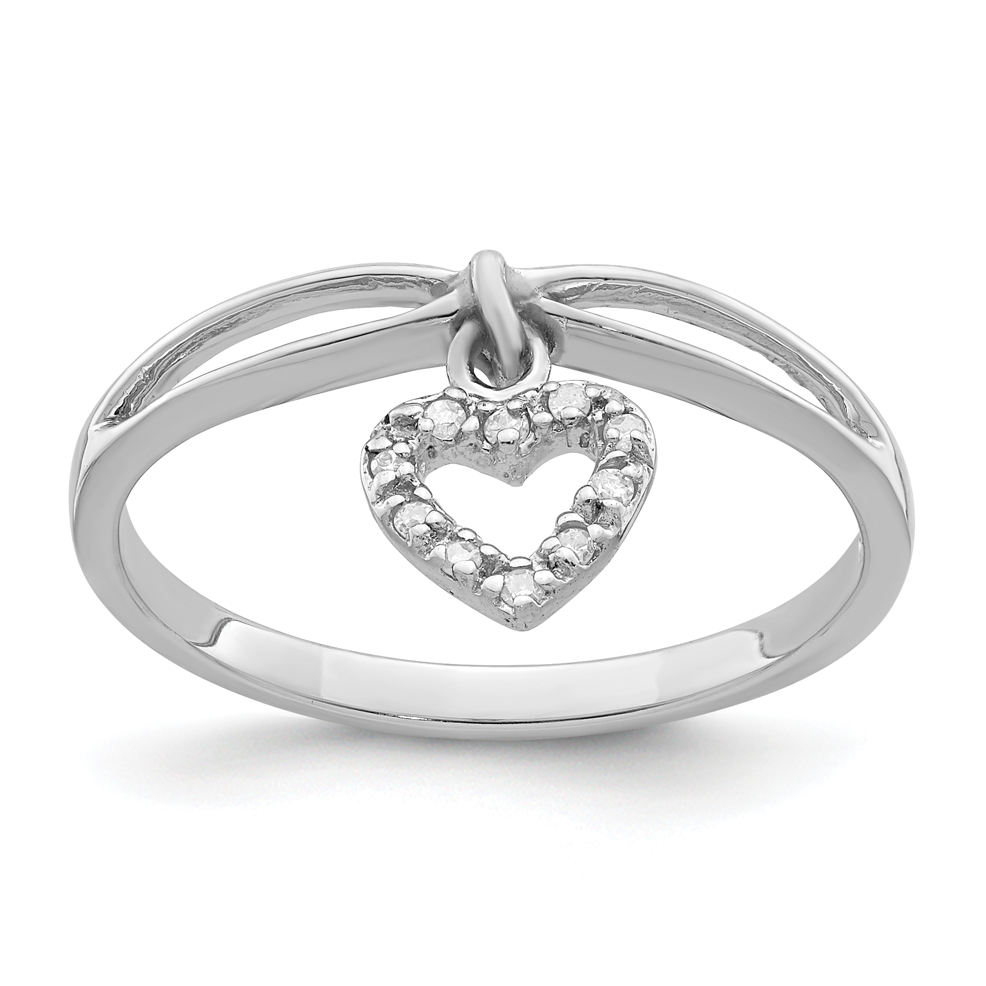 Sterling Silver Rhodium Plated Diamond Heart Dangle Ring (QR5701-6)
