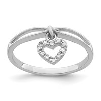 Sterling Silver Rhodium Plated Diamond Heart Dangle Ring view 1