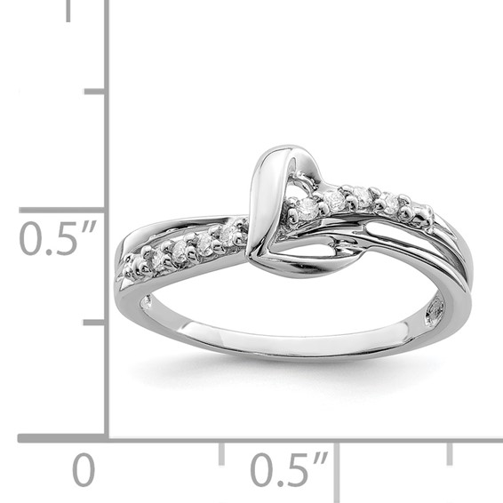 Sterling Silver Rhodium Plated Diamond Heart Ring