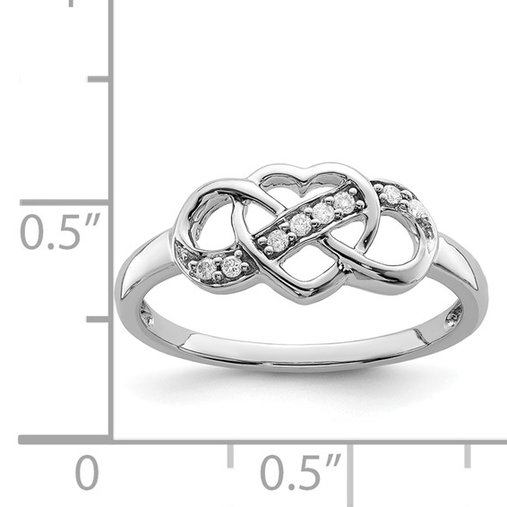 Sterling Silver Rhodium Plated Diamond Heart Ring