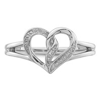 Sterling Silver Rhodium Plated Diamond Heart Ring view 5